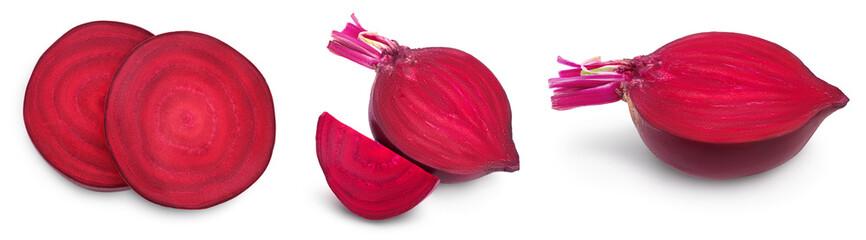 beetroot isolated on white background with full depth of field. Top view. Flat lay. Set or...