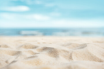 Fototapeta Tropical summer sand beach on sea sky background, copy space. obraz