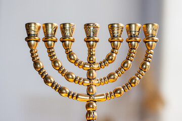 Beautiful Jewish ritual seven-candlestick with gilding