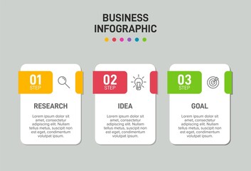 Concept of arrow business model with 3 successive steps. Three colorful graphic elements. Timeline design for brochure, presentation. Infographic design layout.