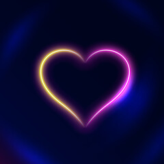 Light Glowing Heart on Dark Background, Neon Love Sign