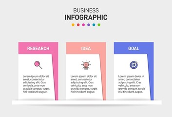 Concept of arrow business model with 3 successive steps. Three colorful graphic elements. Timeline design for brochure, presentation. Infographic design layout.