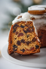 Christmas cupcake with dried fruits on a gold stand