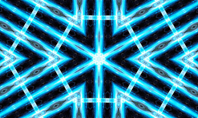 Sixth Sense. Psychic medium kaleidoscope. Abstract background with kaleidoscopic forms, trance and meditation concept. Acrylic bright paints forming round mandala pattern with a variety of shapes