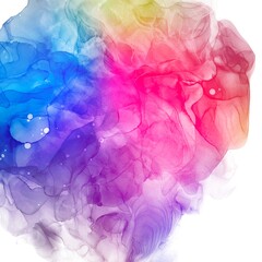 アルコールインクアートの抽象背景）虹色の鮮やかなグラデーション　うねり　曲線　煙　水　正方形　綺麗　動き
