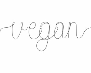 Fototapeta na wymiar Continuous one line of slices of word vegan in silhouette on a white background. Linear stylized.Minimalist.