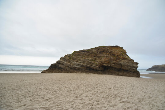 sunset at the Catedrales or Augas Santas beach, in Ribadeo. Lugo, Galicia