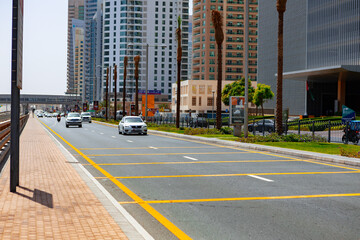 Urban road cityscape of Dubai at daytime