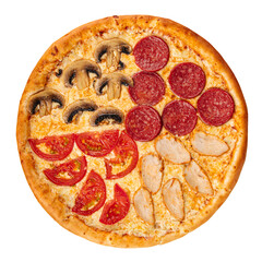 Isolated assorted pizza four seasons on white background
