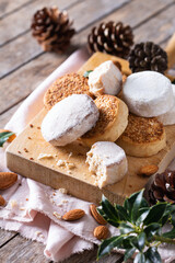 Typical Spanish Christmas sweets, shortbread mantecados and polvorones