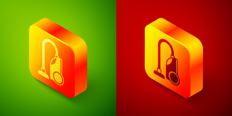 Isometric Vacuum cleaner icon isolated on green and red background. Square button. Vector