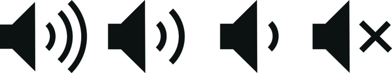 Simple speaker volume icons with sound waves, vector illustration