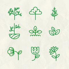 Green eco line icon vector set