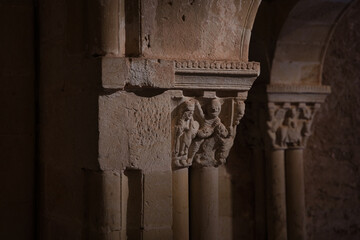 A closeup shot of a detail of the church of the monastery in San Juan De Duero in Spain - obrazy, fototapety, plakaty