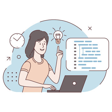 Concept of script coding, programming. A programming language. Programmer working on web development on computer. Software developers. Workplace of the programmer. Flat vector illustrations