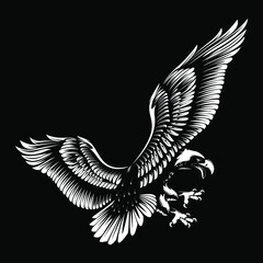Fototapeta premium Vintage eagle, great design for any purposes. Vector illustration design. American eagle vector design. Vintage background. Flying bald eagle. Black background. Vector icon.