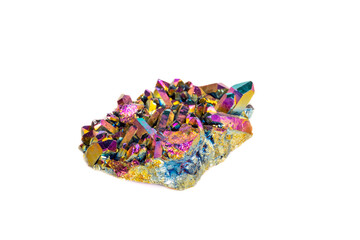 Macro mineral stone Titanium Quartz, Flame Aura Quartz on a white background