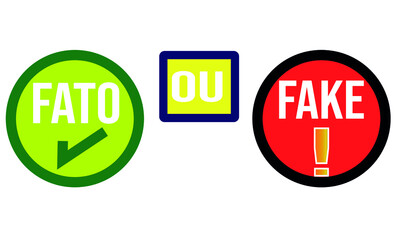 Fact or Fake icon, logo vector boards background. Check the false concept of the truth of the fact. in Portuguese language, Brazil, vector illustration. 