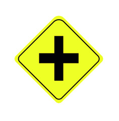 Yellow traffic sign indicating intersection, symbol, icon, logo. Brazil standardization, vector illustration 