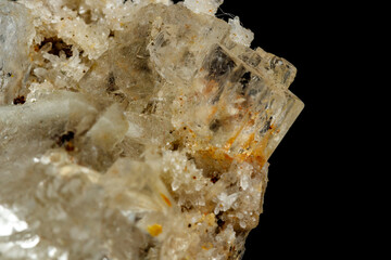 Fototapeta premium Macro mineral stone fluorite with quartz against black background