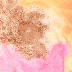 Multicolored watercolor texture. Abstract background in pink, yellow and gold colors.