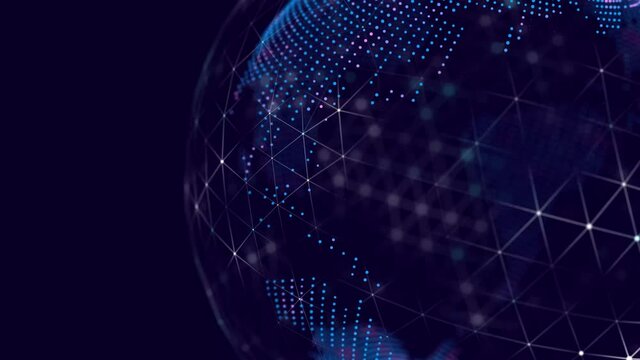 Network connection structure. Abstract technology background with digital connecting data. Map Earth of dots. Blockchain concept. 3D rendering.