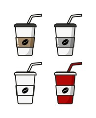 Vector colorful icon of four cups of coffee. Isolated on white background.