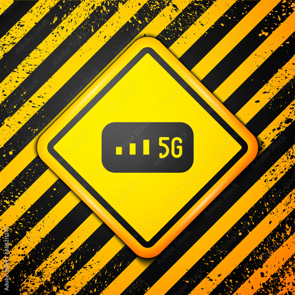 Poster black 5g new wireless internet wifi connection icon isolated on yellow background. global network hi