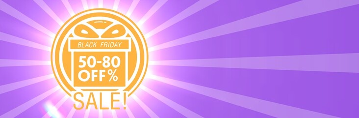 Black friday retro sales banner with sunrays, announcing discount, advertisement items, oldskool banner sunburst background