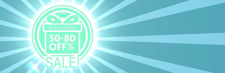 Black friday retro sales banner with sunrays, announcing discount, advertisement items, oldskool banner sunburst background