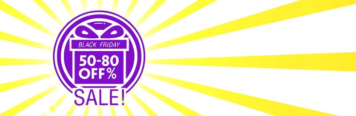 Black friday retro sales banner with sunrays, announcing discount, advertisement items, oldskool banner sunburst background