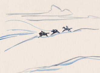 Winter landscape with horseman