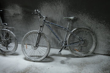Fototapeta na wymiar Bicycle washing with spry machine