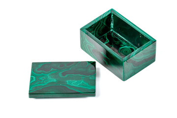 macro.malachite boxes on white background