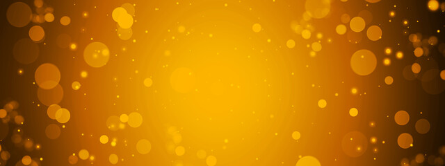 Golden gradient background with bokeh and flashes. Festive banner