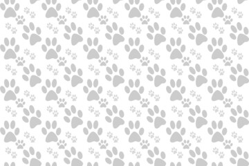 Seamless gray animal footprints wallpaper, cute pattern on white background.