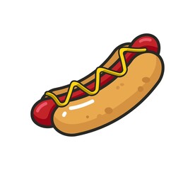 Vector colorful icon of hot dog. Isolated on white background.