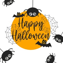 Halloween October 31 orange circle spiders and bats. ghosts spirits come to life.  magic