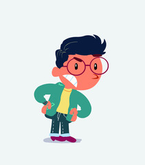 cartoon character of little boy on jeans suspecting something wrong.