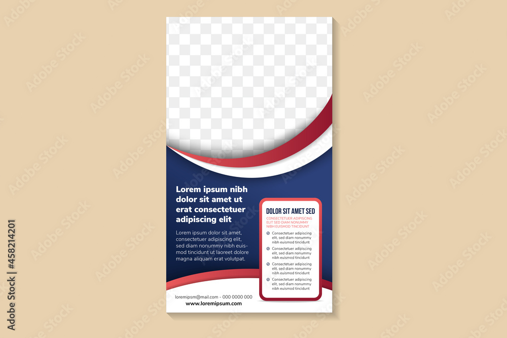 Poster templates of blue vector vertical roll up web banners with curve border a place for a photo. minimal