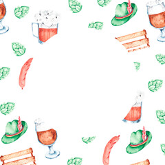 Watercolor frame with Oktoberfest beer1