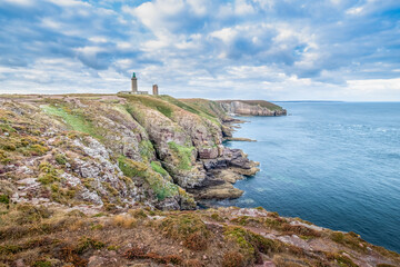 Fototapeta na wymiar Lighthouse and coast of Pointe du Grouin at Brittany France
