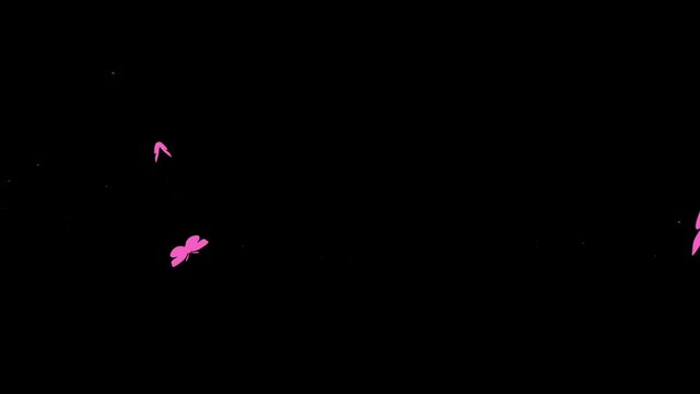 A lot of pink butterflies are flying on a black background