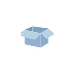 Open cardboard box. Vector flat icon with blue box.