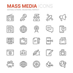 Collection of mass media related outline icons. 48x48 Pixel Perfect. Editable stroke