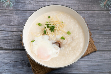 rice porridge with pork and egg or congee