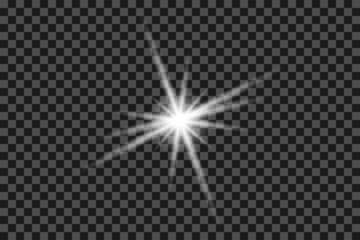 Glow isolated white transparent light effect set, lens flare, explosion, glitter, line, sun flash, spark and stars. Abstract special effect element design. Shine ray with lightning