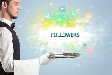 Waiter serving social networking concept