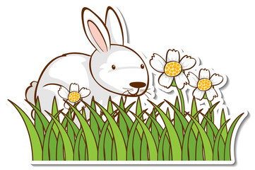 A white rabbit in grass field sticker
