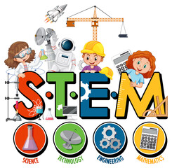 STEM education logo with children cartoon character